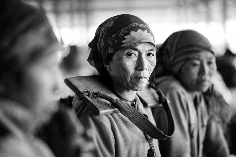 black and white photo of Kmu women in Laos