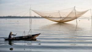 Fishing net on the river in Vietnam