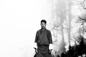 Bhutanese man portrait in black and white