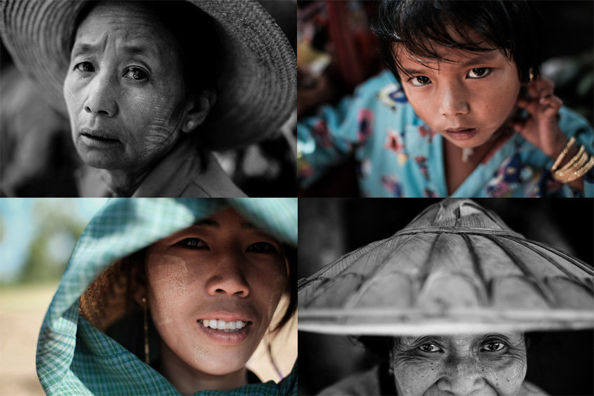 Mosaic of portraits of people in Myanmar