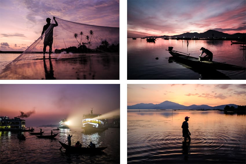 A mosaic of silhouettes to illustrate an article describing taking silhouette photos in Asia