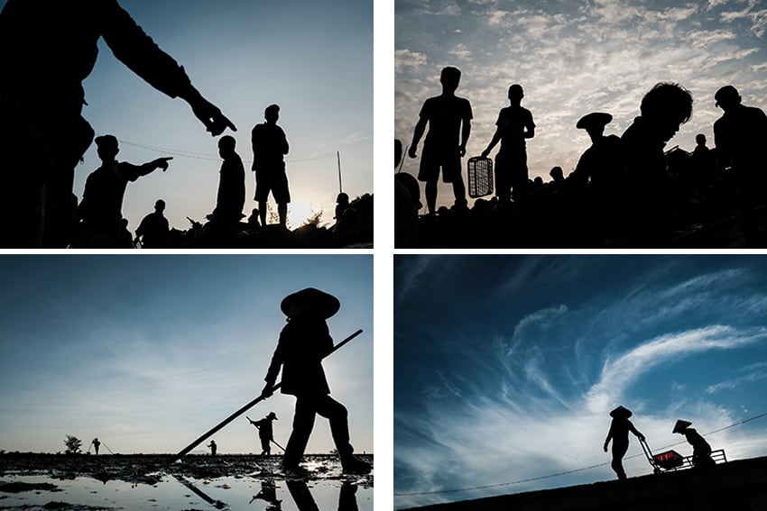 A mosaic of silhouettes to illustrate an article describing taking silhouette photos in Asia