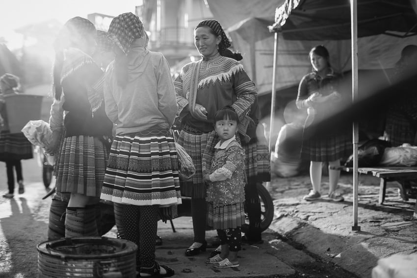 A group of Hmong women gathering in Bac Ha market in North Vietnam taken during Pics of Asia photography tour