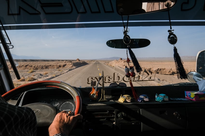 View from our minibus going through the desert of South Iran during a photography tour in 2018