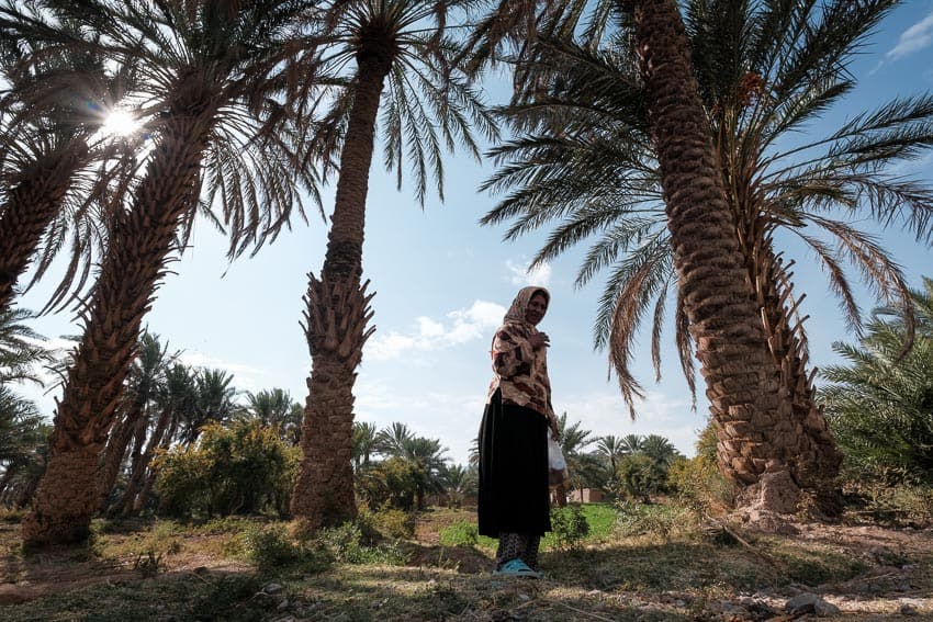 Persian woman farming a field in a village in South Iran