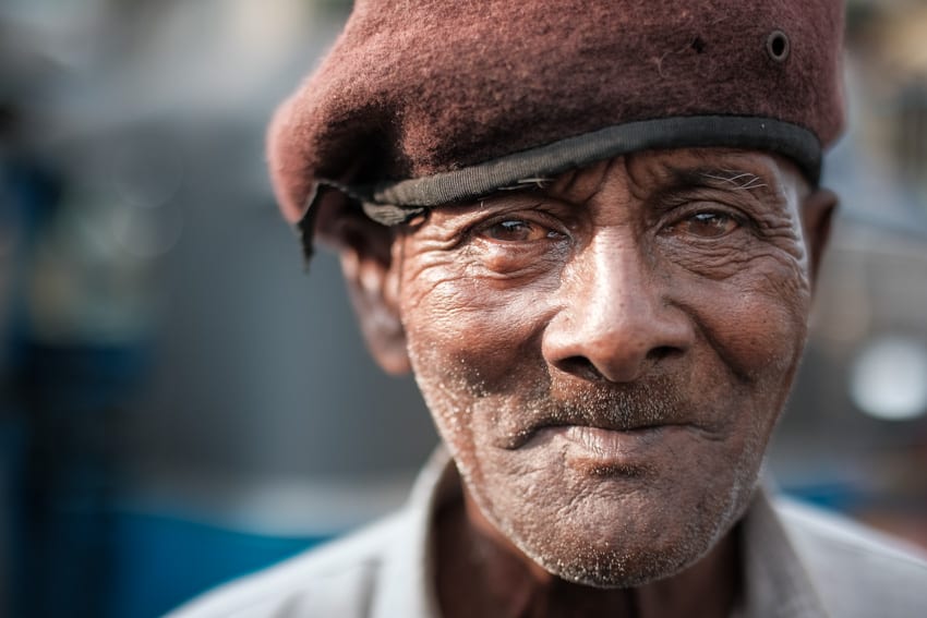 A close up portrait of a man taken in Colombo during Pics of Asia photography tour