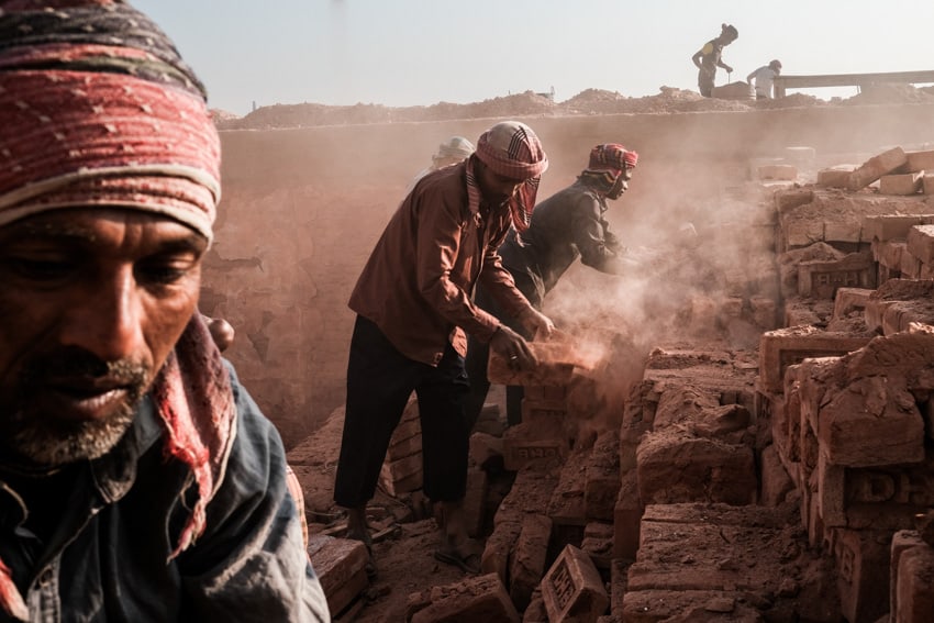 Workers in a brick factory in Bangladesh