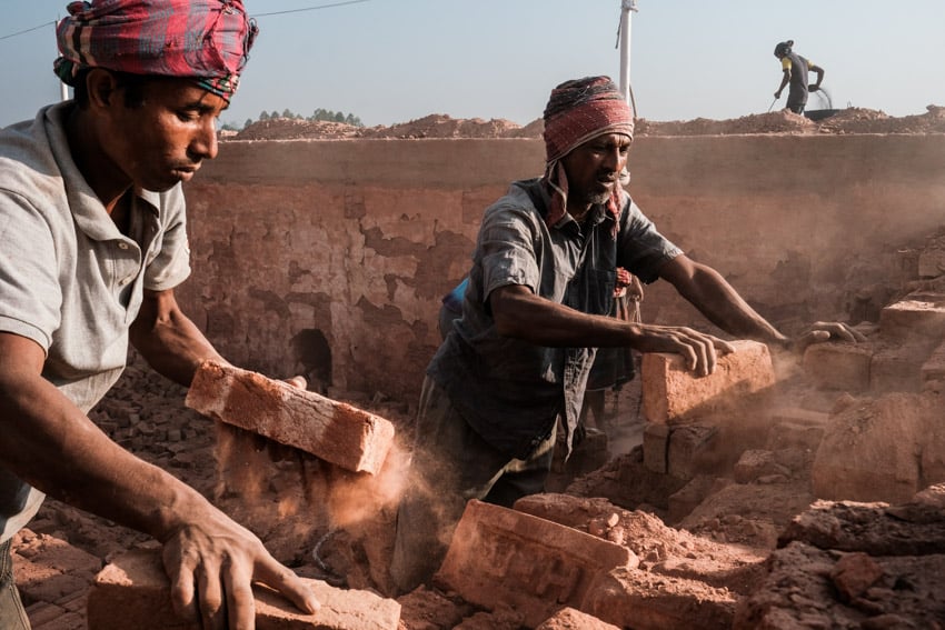 Workers in a brick factory in Bangladesh