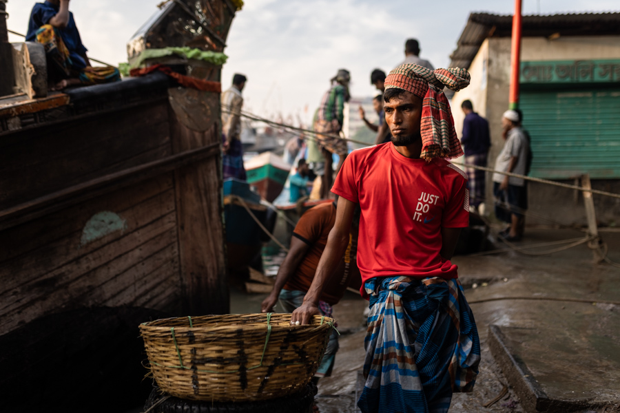 A fisherman taking a rest in Barisal fish market